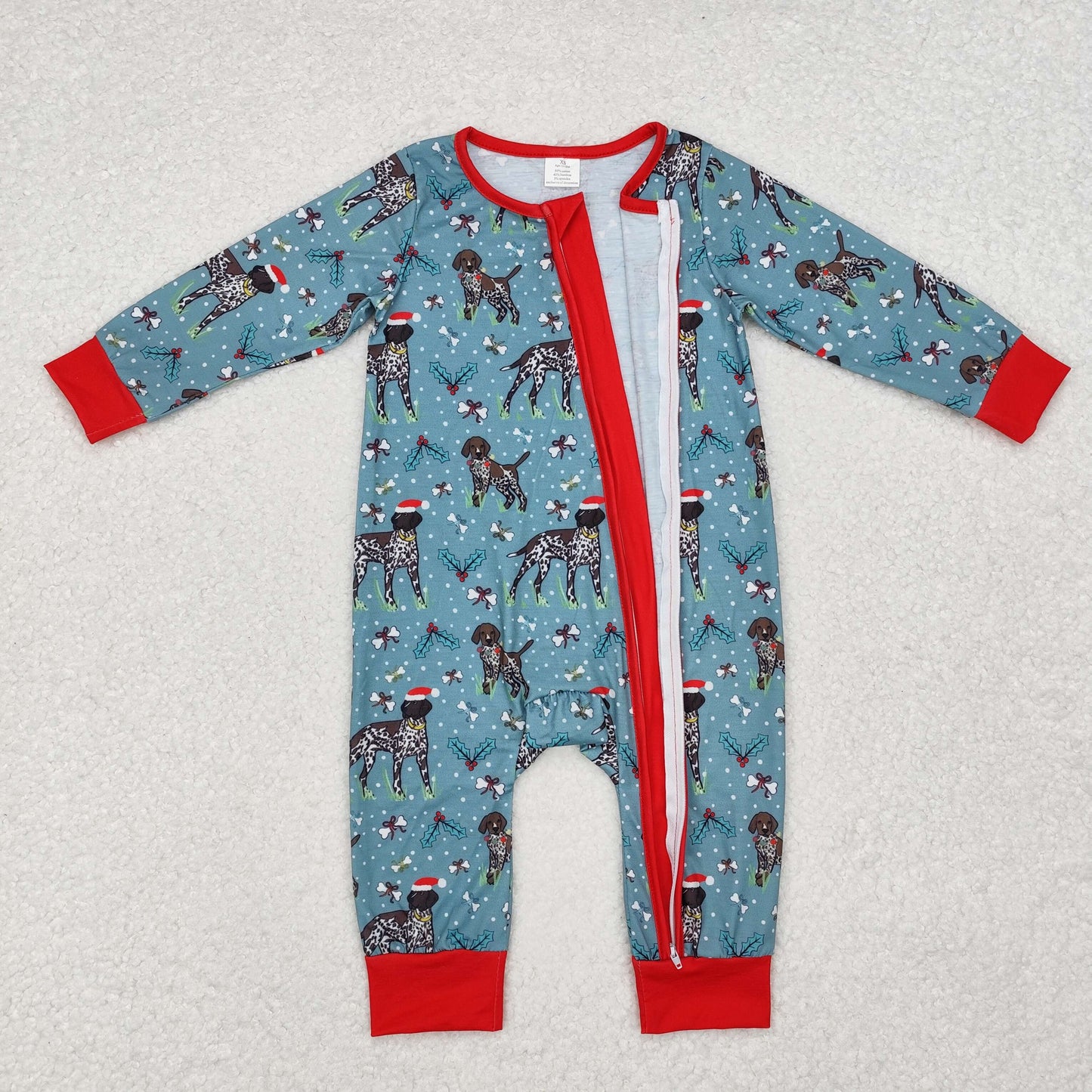 LR1768 Dog Holly Print Baby Boys Christmas Bamboo Sleeper Zipper Romper