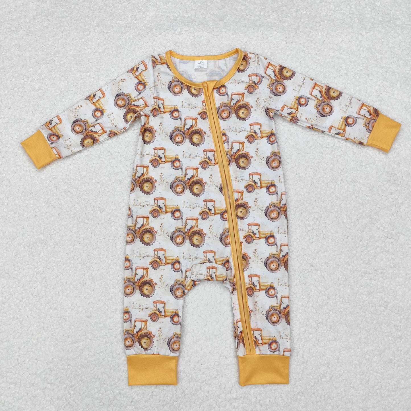 LR1789 Tractors Print Baby Fall Bamboo Sleeper Zipper Romper