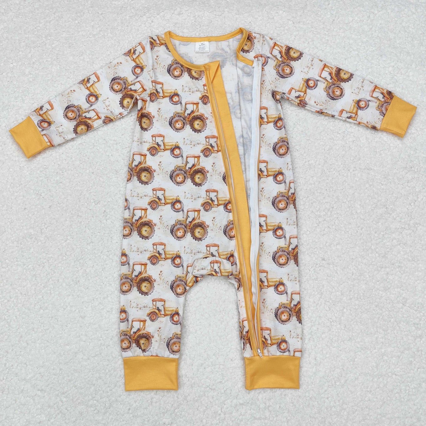 LR1789 Tractors Print Baby Fall Bamboo Sleeper Zipper Romper