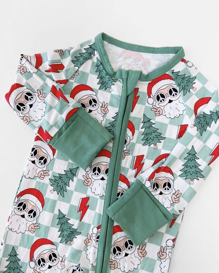 (Pre-order)LR1795 Santa Tree Print Baby Boys Christmas Sleeper Zipper Romper