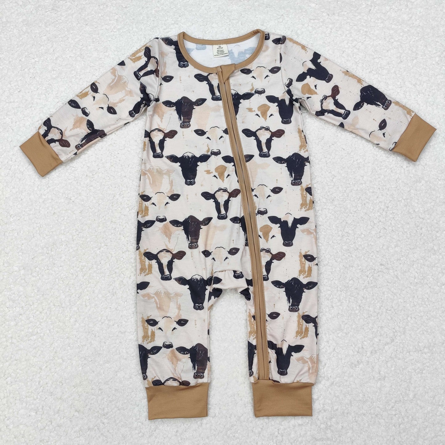 LR1799 Cows Print Baby Boys Fall Bamboo Sleeper Zipper Romper