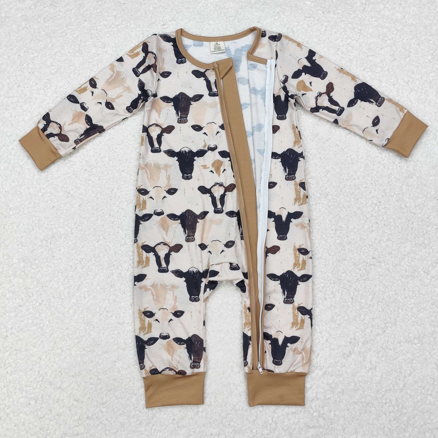 LR1799 Cows Print Baby Boys Fall Bamboo Sleeper Zipper Romper