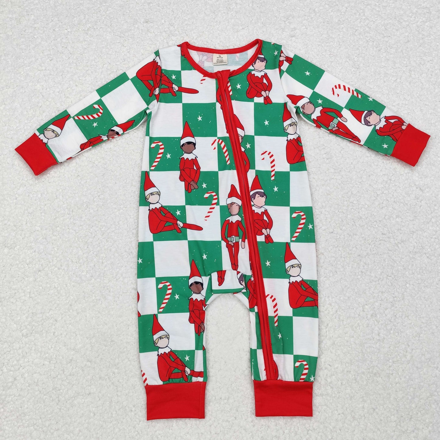 LR1817 Shelf Candy Cane Plaid Print Baby Boys Christmas Bamboo Sleeper Zipper Romper