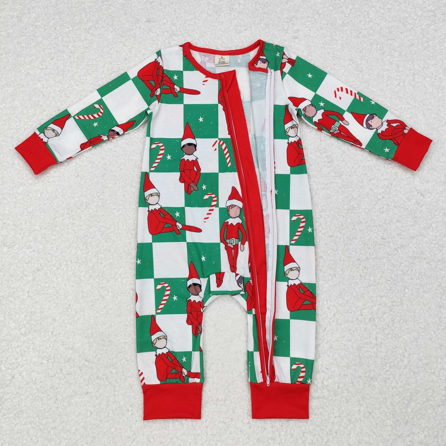 LR1817 Shelf Candy Cane Plaid Print Baby Boys Christmas Bamboo Sleeper Zipper Romper