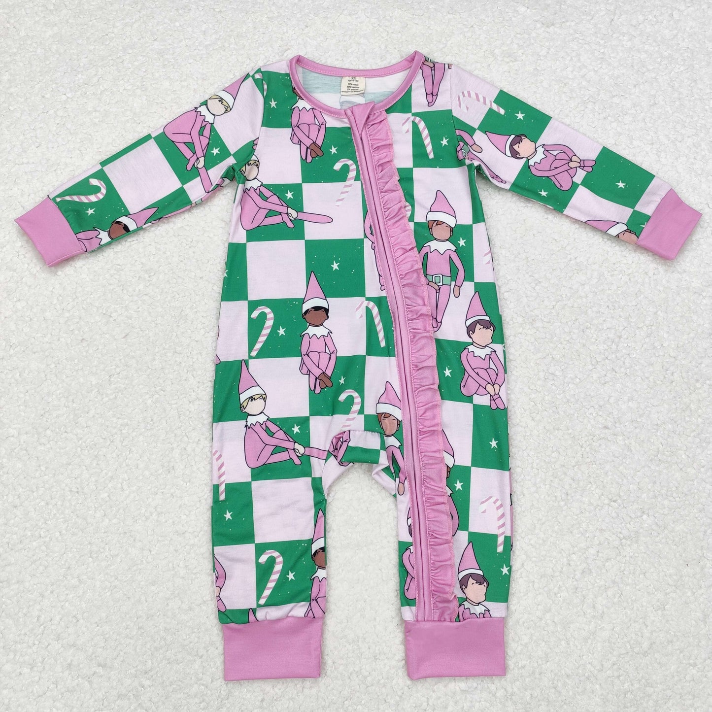 LR1818 Shelf Candy Cane Plaid Print Baby Girls Christmas Bamboo Sleeper Zipper Romper