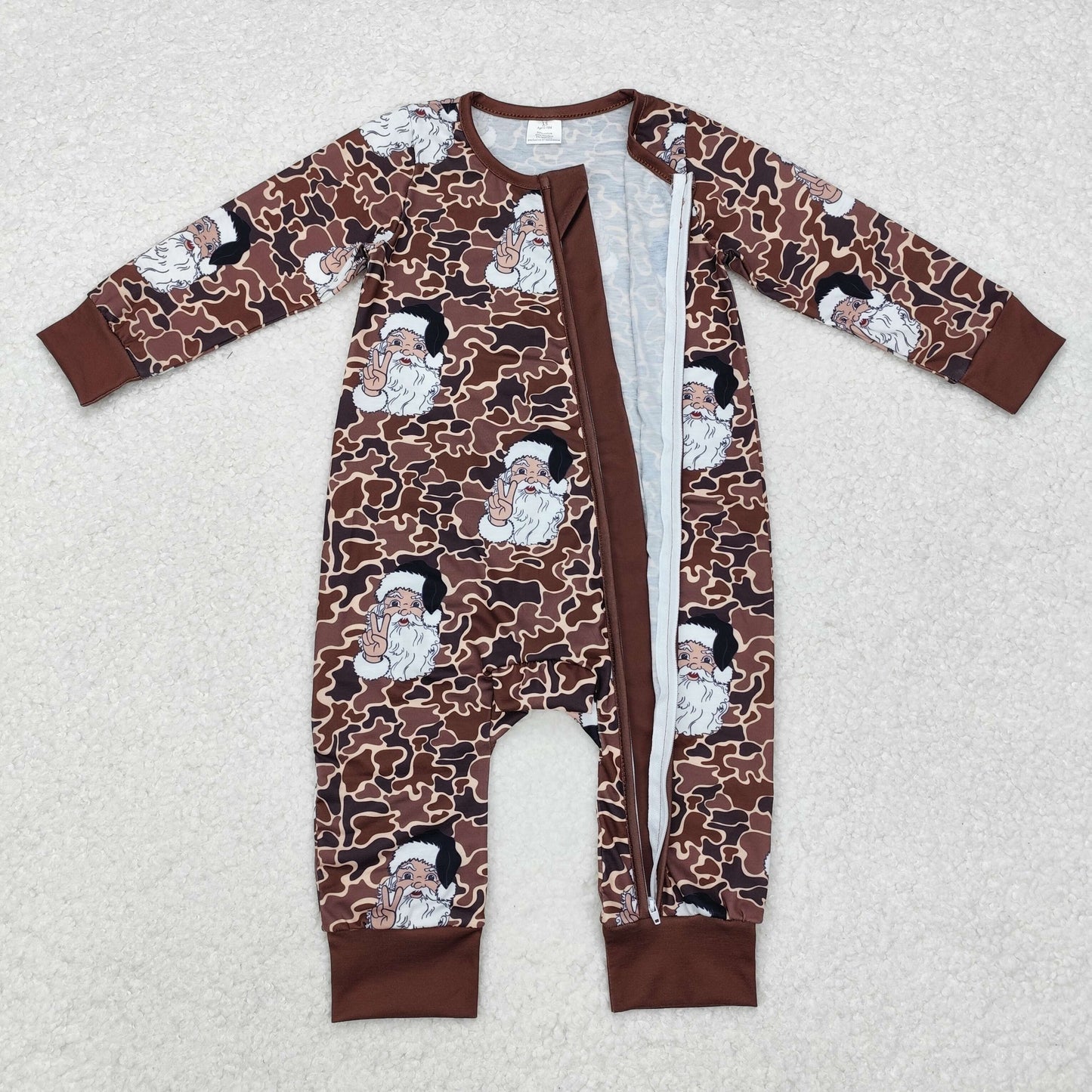 LR1820 Santa Camo Print Baby Christmas Bamboo Sleeper Zipper Romper