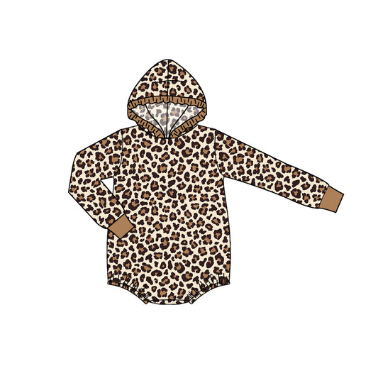 (Pre-order)LR1826 Leopard Print Baby Girls Fall Hoodie Romper