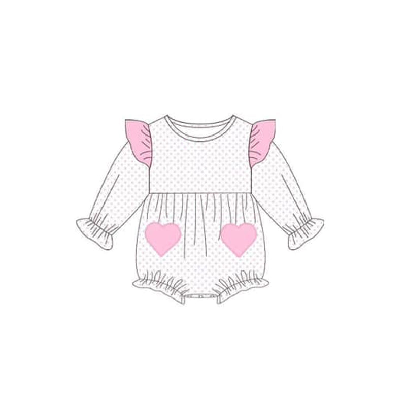 (Pre-order)LR1831 Pink Heart Dots Print Baby Girls Fall Romper