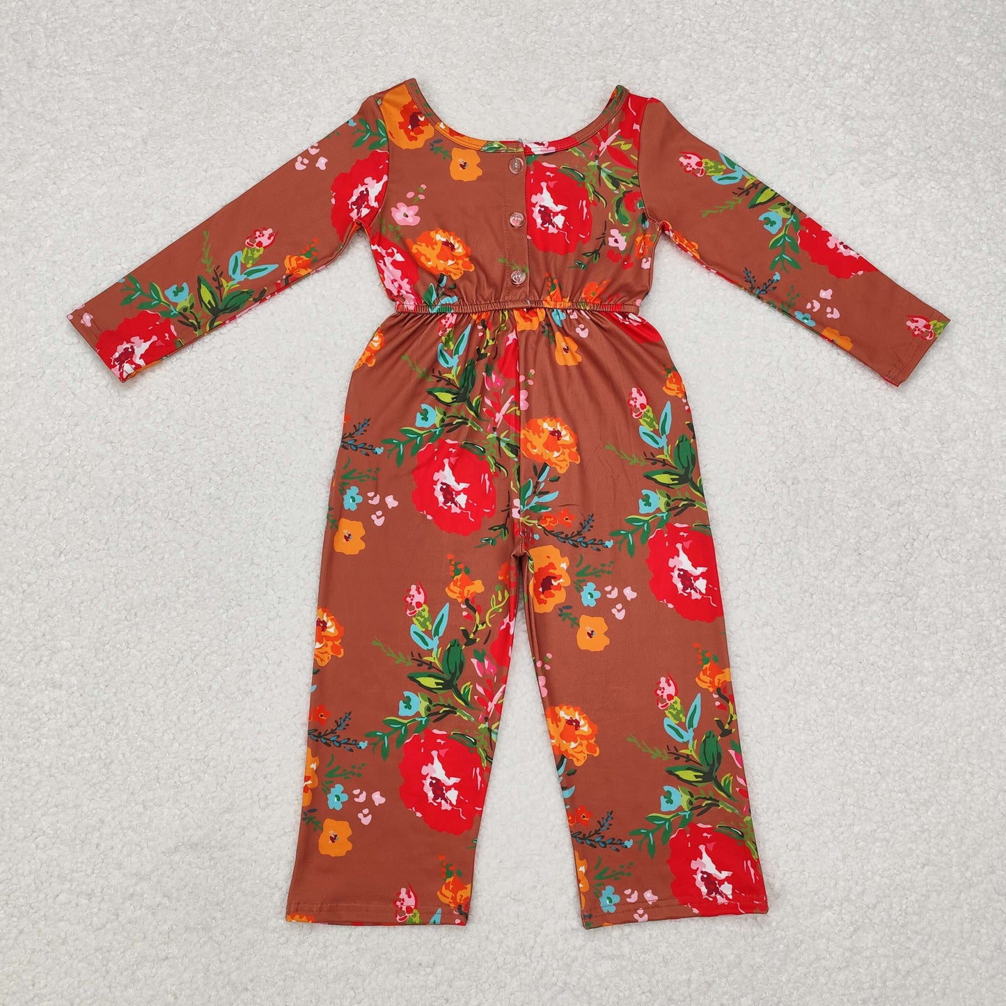 LR1834 Flowers Print Girls Fall Pockets Jumpsuits