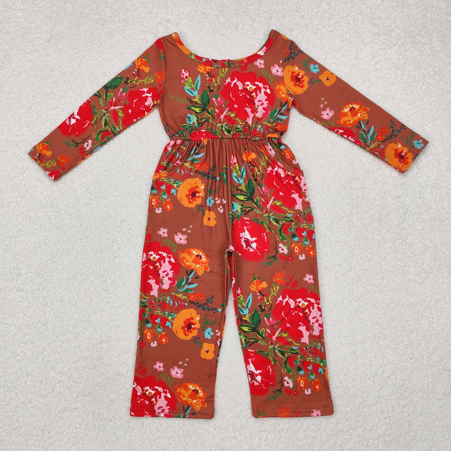 LR1834 Flowers Print Girls Fall Pockets Jumpsuits