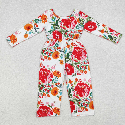 LR1837 Flowers Print Girls Spring Pockets Jumpsuits