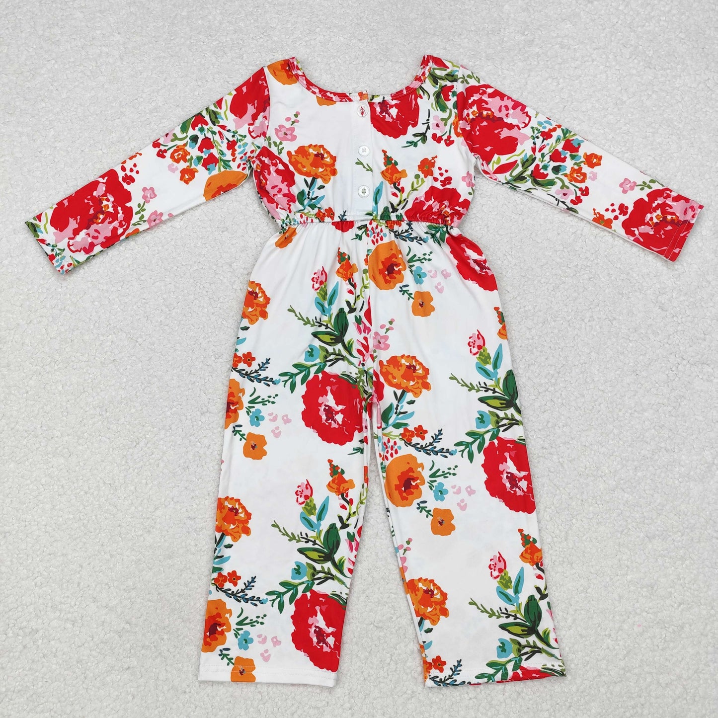 LR1837 Flowers Print Girls Spring Pockets Jumpsuits