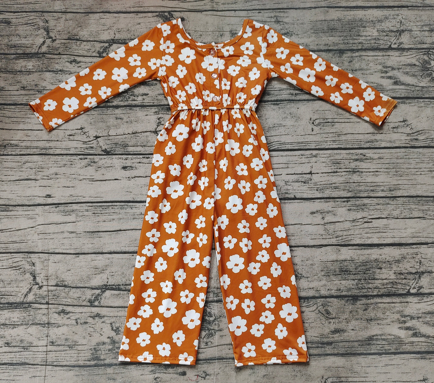 (Pre-order)LR1838 Brown Flowers Print Girls Fall Jumpsuits