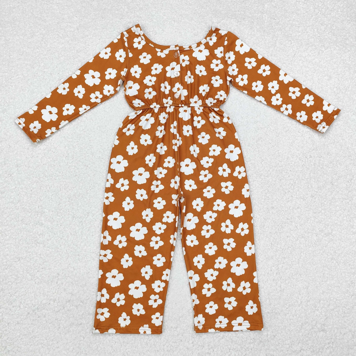 LR1838 Brown Flowers Print Girls Fall Pockets Jumpsuits