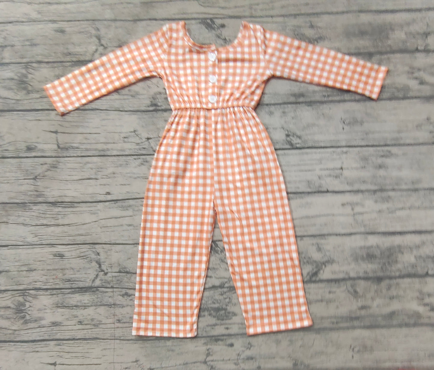 LR1840 Orange Plaid Print Girls Fall Jumpsuits