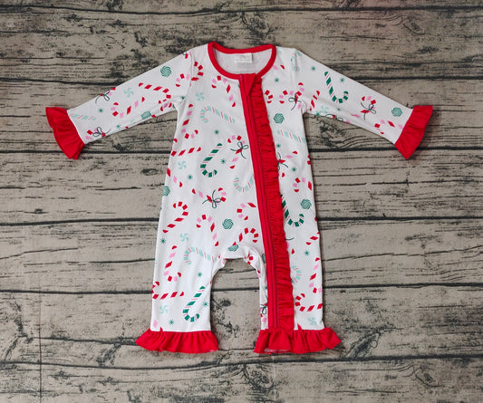 LR1842 Christmas candy cane baby girls romper