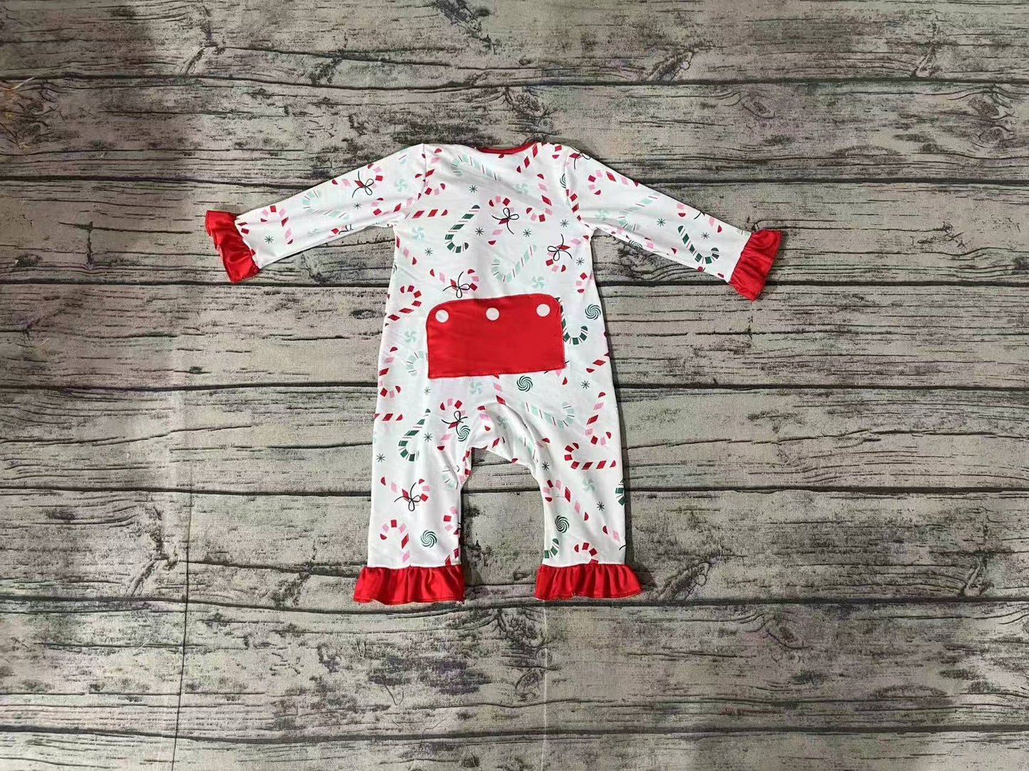 LR1842 Christmas candy cane baby girls romper