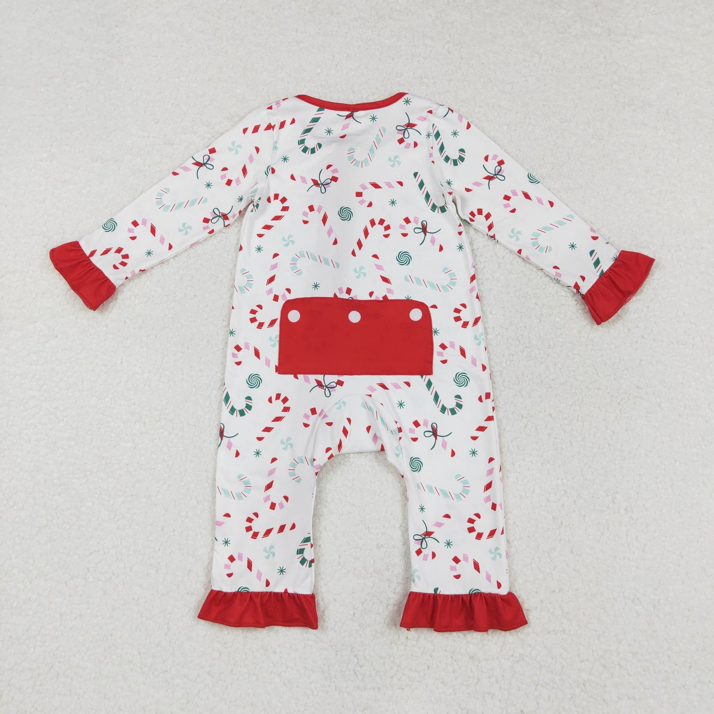 LR1842 Candy Cane Print Baby Girls Christmas Sleeper Zipper Romper