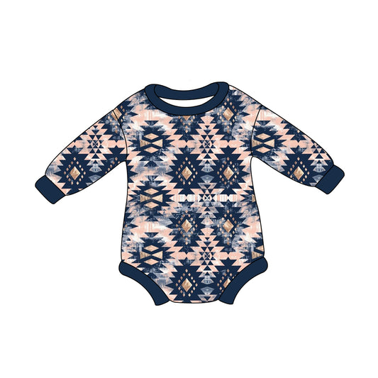 (Pre-order)LR1845 Navy Aztec Print Baby Fall Western Romper