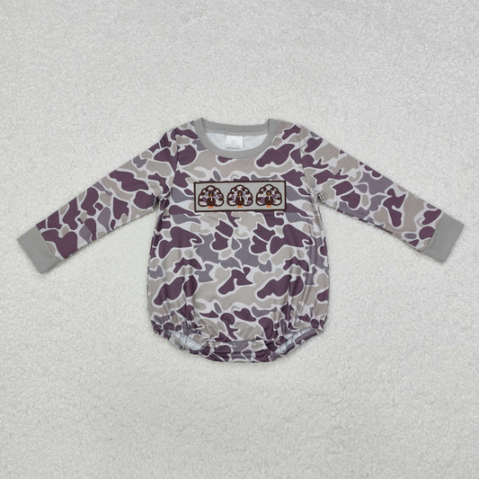 LR1846 Turkey Embroidery Camo Print Baby Boys Thanksgiving Romper