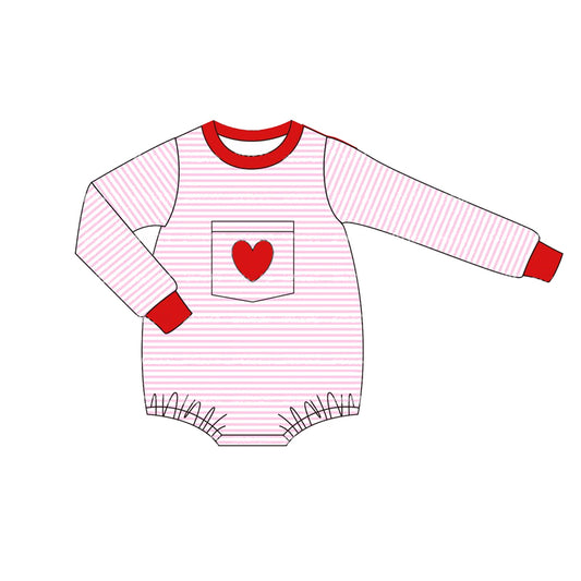 (Pre-order)LR1855 Heart Pink Stripes Print Baby Girls Valentine's Romper