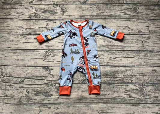 (Pre-order)LR1858 Cowboy Print Baby Boys Fall Sleeper Zipper Romper