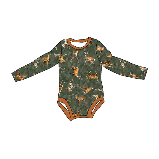 (Pre-order)LR1859 Deer Brown Print Baby Hunting Fall Romper