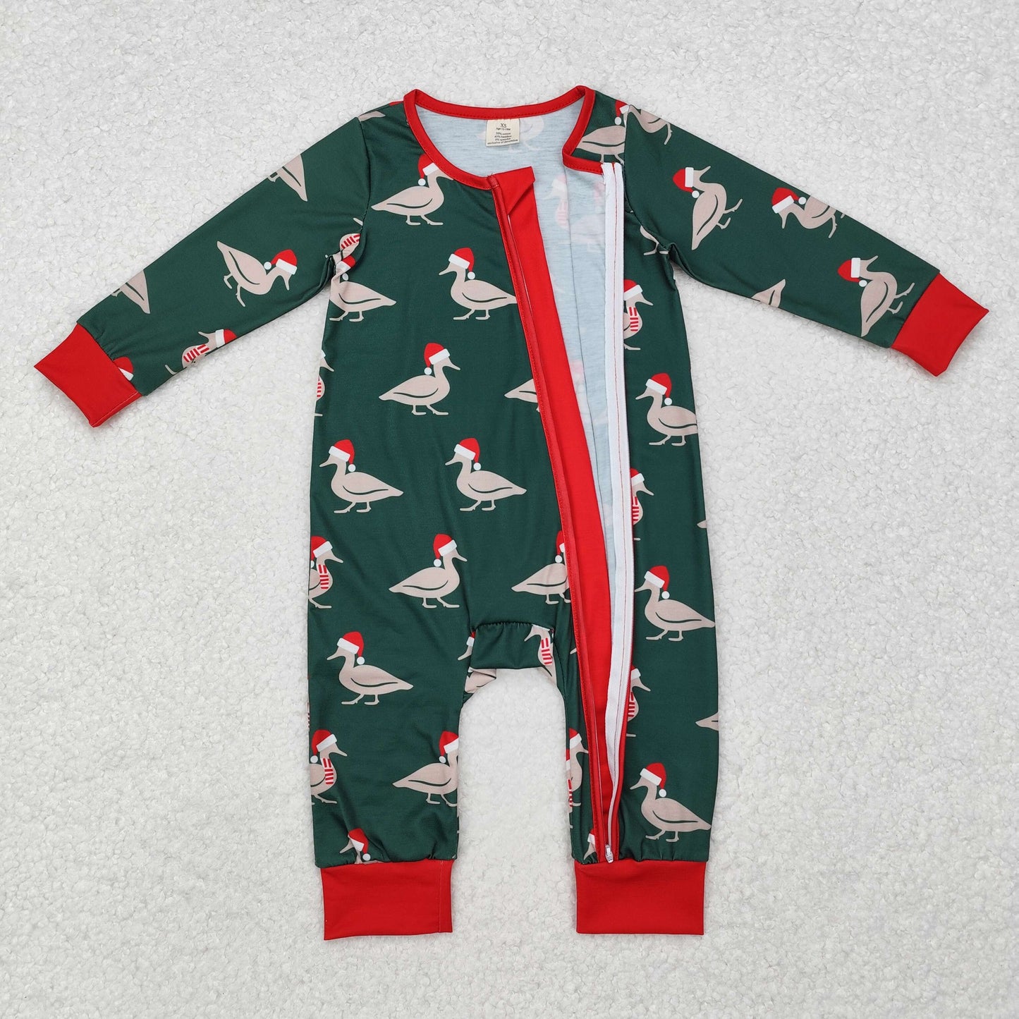 LR1861 Duck Green Print Baby Boys Christmas Bamboo Sleeper Zipper Romper