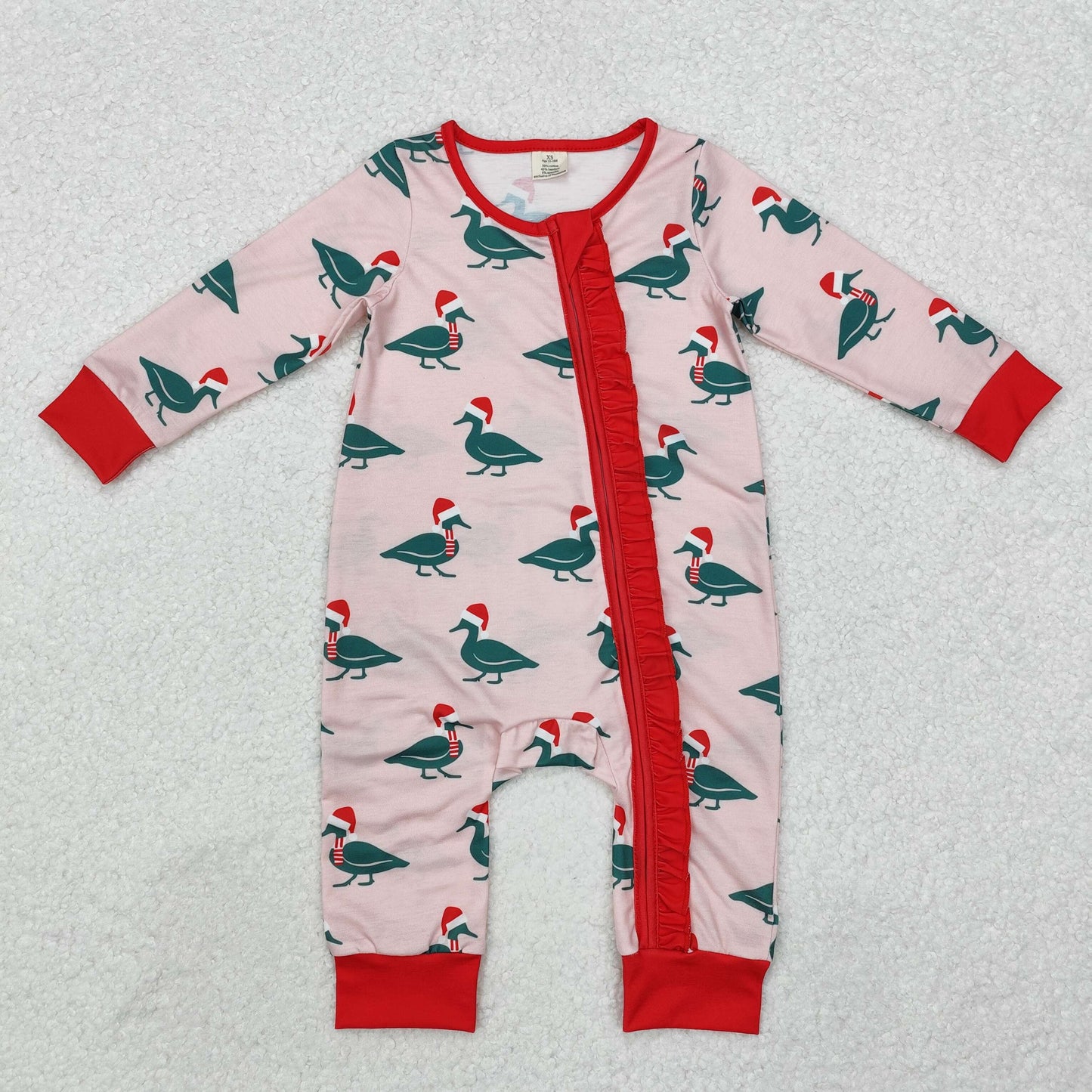 LR1862 Duck Pink Print Baby Girls Christmas Bamboo Sleeper Zipper Romper