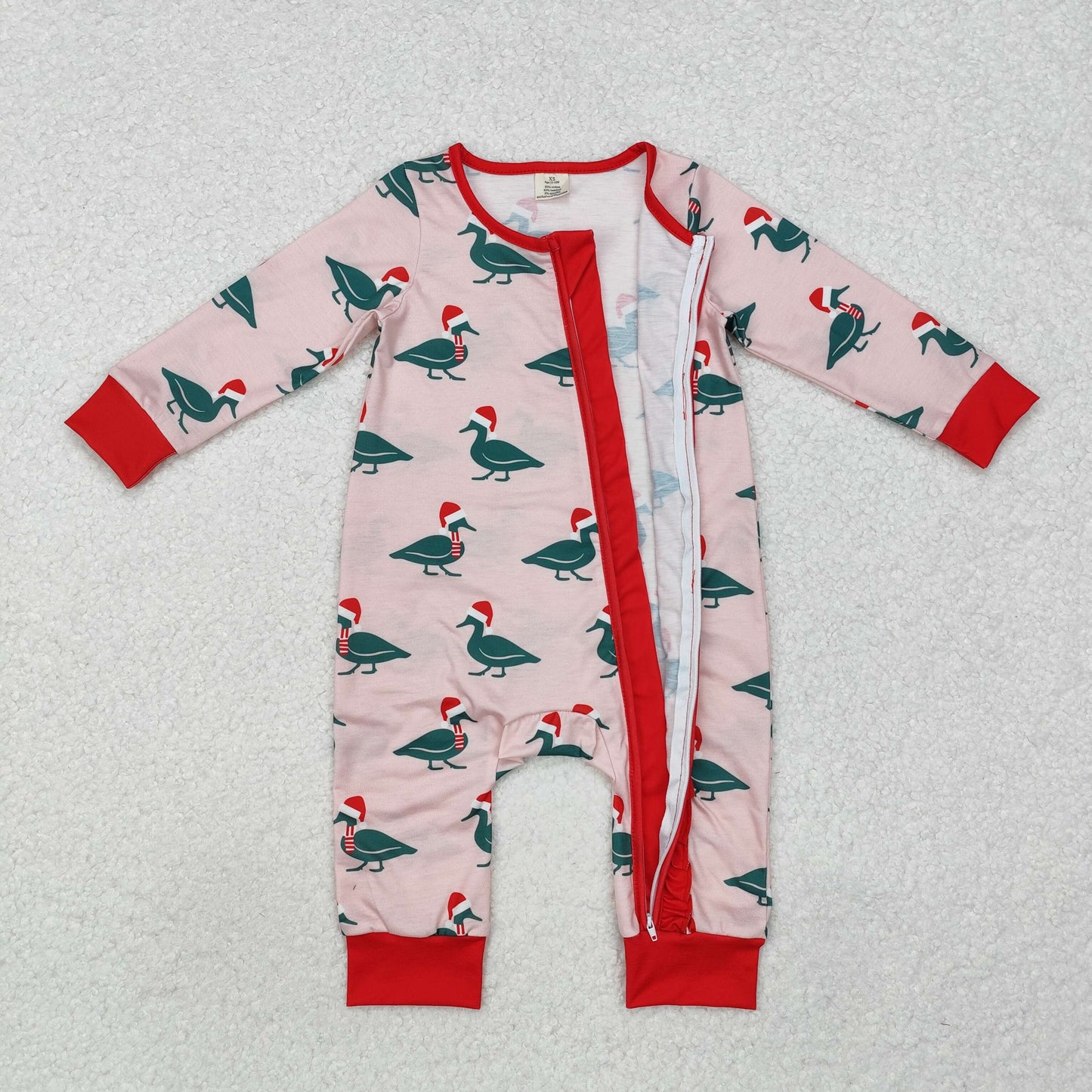 LR1862 Duck Pink Print Baby Girls Christmas Bamboo Sleeper Zipper Romper