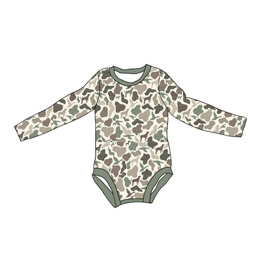 (Pre-order)LR1864 Camo Dog Duck Print Baby Hunting Fall Romper