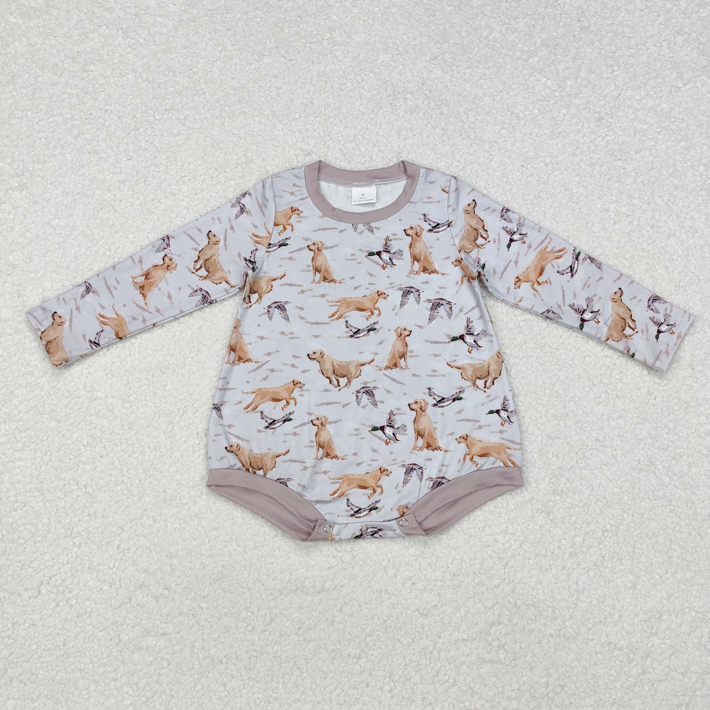 LR1865 Dog Duck Grey Print Baby Boys Hunting Fall Romper