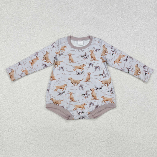 LR1865 Dog Duck Grey Print Baby Boys Hunting Fall Romper