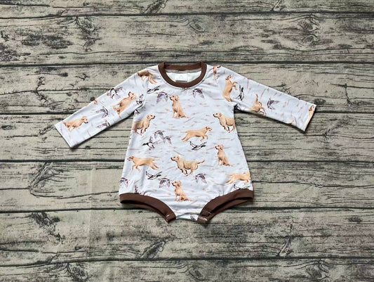 (Pre-order)LR1865 Dog Duck Print Baby Hunting Fall Romper