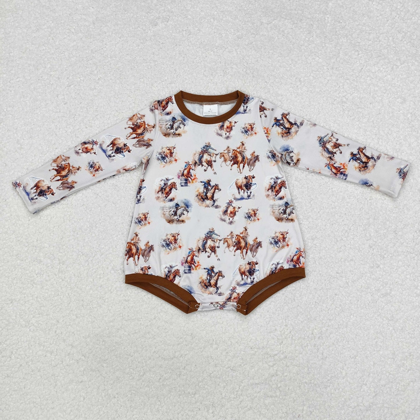 LR1866 Cowboy Print Baby Western Fall Romper