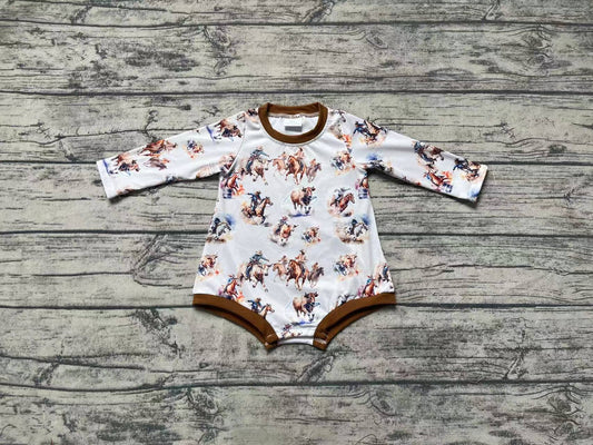 (Pre-order)LR1866 Cowboy Print Baby Western Fall Romper