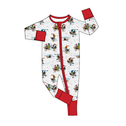 (Pre-order)LR1874 Duck Print Baby Boys Christmas Sleeper Zipper Romper