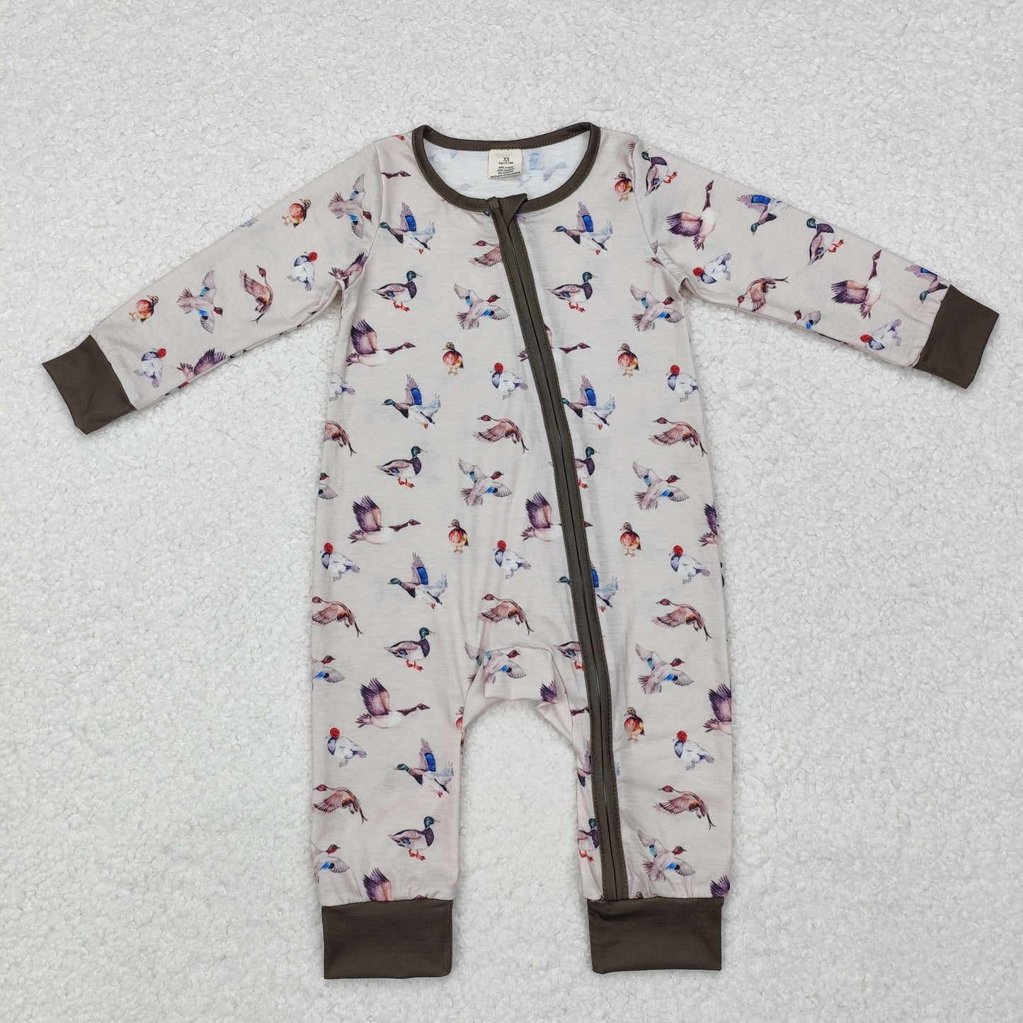 LR1880 Duck Print Baby Fall Bamboo Sleeper Zipper Romper