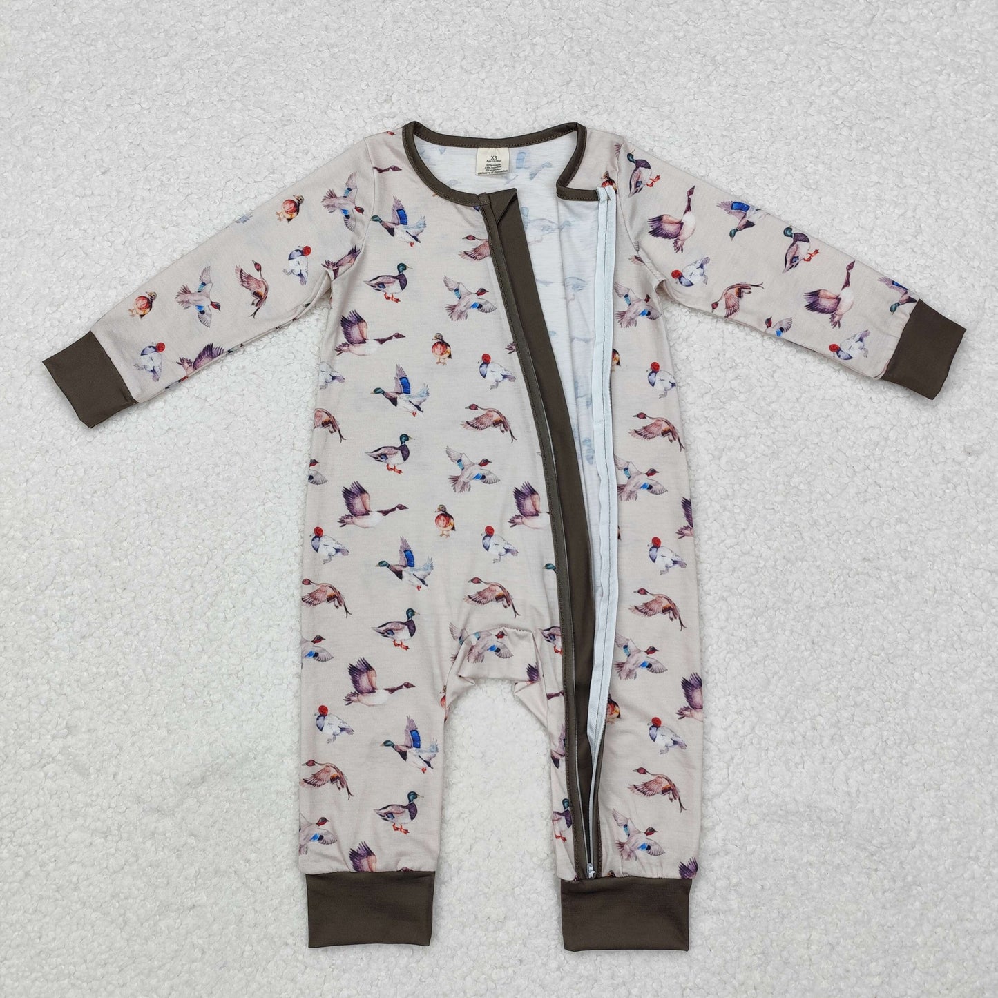 LR1880 Duck Print Baby Fall Bamboo Sleeper Zipper Romper