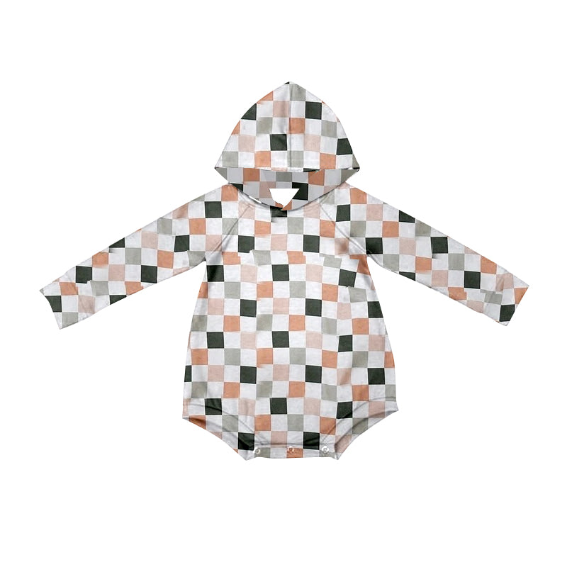 (Pre-order)LR1881 Plaid Print Baby Fall Hoodie Romper