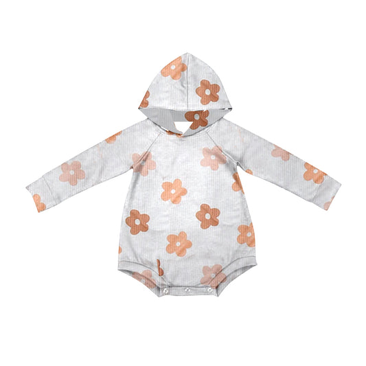 (Pre-order)LR1886 Pink Flowers Print Baby Girls Fall Hoodie Romper