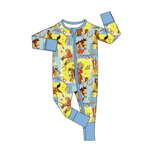 (Pre-order)LR1889 Cowboy Print Baby Boys Fall Sleeper Zipper Romper