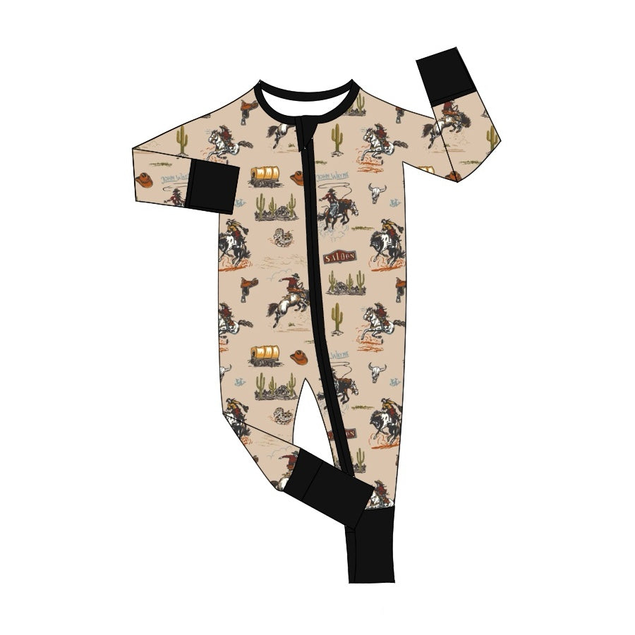 (Pre-order)LR1890 Cowboy Cactus Print Baby Boys Fall Sleeper Zipper Romper