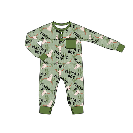 (Pre-order)LR1897 MAMA'S BOY Skull Cactus Print Baby Boys Fall Romper