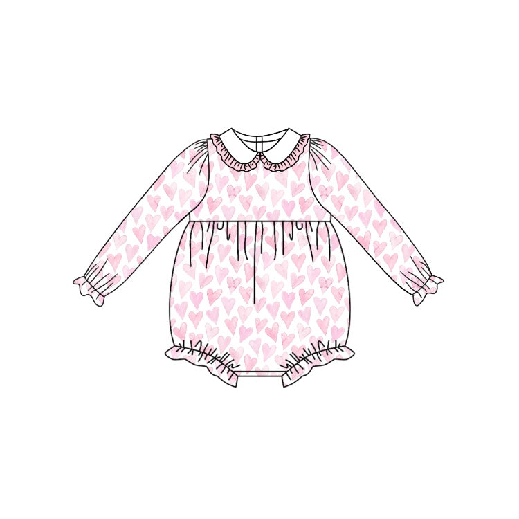 (Pre-order)LR1899 Pink Heart Print Baby Girls Romper