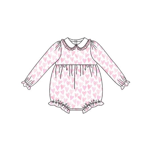 (Pre-order)LR1899 Pink Heart Print Baby Girls Romper