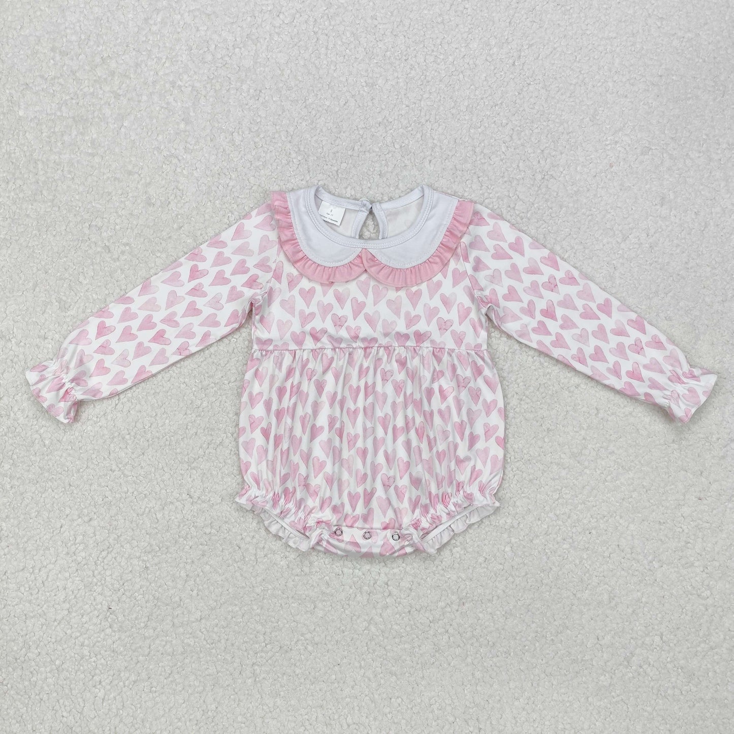 LR1899 Pink Heart Print Baby Girls Valentine's Day Romper