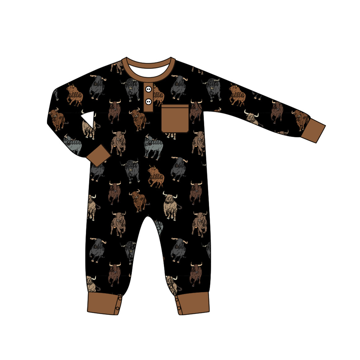 (Pre-order)LR1902 Cows Brown Print Baby Boys Fall Western Romper