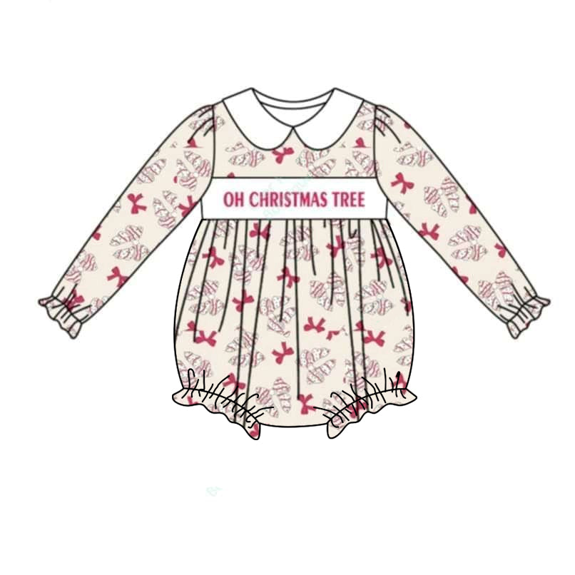 (Pre-order)LR1907 Debbie Cake Bows Print Baby Girls Christmas Romper