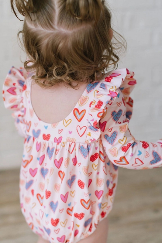 (Pre-order)LR1917 Colorful Hearts Print Baby Girls Romper